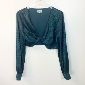 Revolve Superdown Audrina Cropped Twist Top - Teal Tonal Leopard - XL
